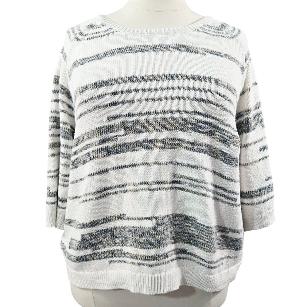 J. Jill Pure Jill Ivory Marled Stripe Raglan Sleeve Scoop Neck Sweater Boho